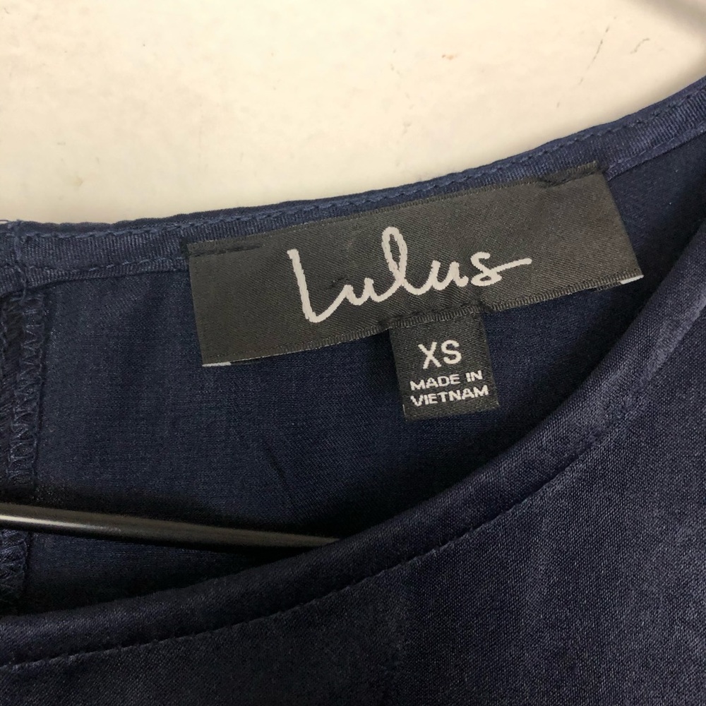 Lulu’s Navy Wide Leg Satin Short Sleeve Jumpsuit - Picture 4 of 10